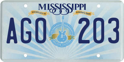 MS license plate AGO203