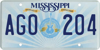 MS license plate AGO204