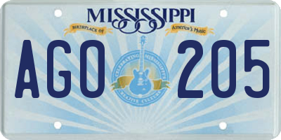 MS license plate AGO205