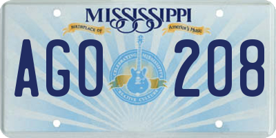 MS license plate AGO208
