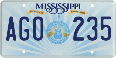 MS license plate AGO235