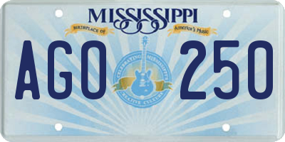 MS license plate AGO250