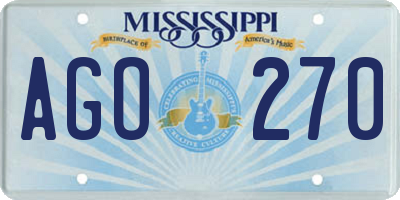 MS license plate AGO270