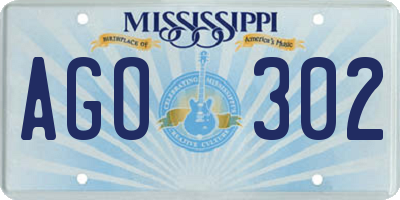 MS license plate AGO302