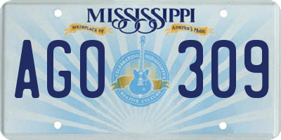 MS license plate AGO309