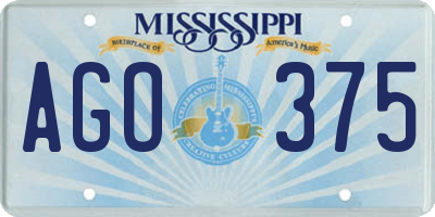 MS license plate AGO375