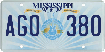 MS license plate AGO380