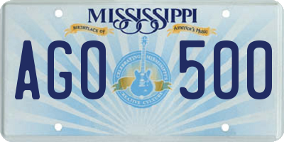 MS license plate AGO500