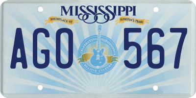 MS license plate AGO567