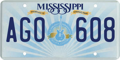 MS license plate AGO608