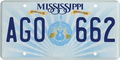 MS license plate AGO662