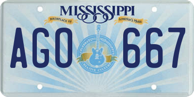 MS license plate AGO667