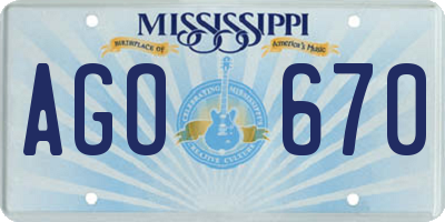 MS license plate AGO670