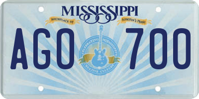 MS license plate AGO700