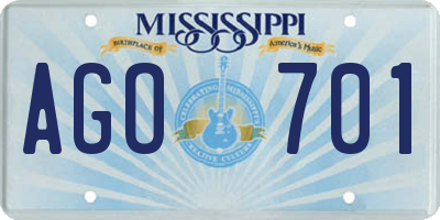 MS license plate AGO701