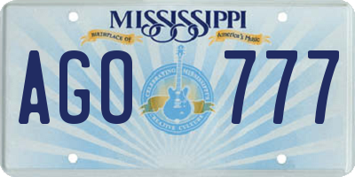 MS license plate AGO777