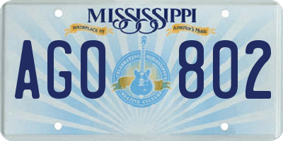 MS license plate AGO802