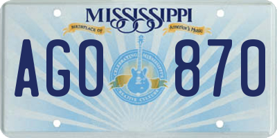 MS license plate AGO870