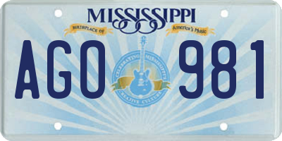 MS license plate AGO981
