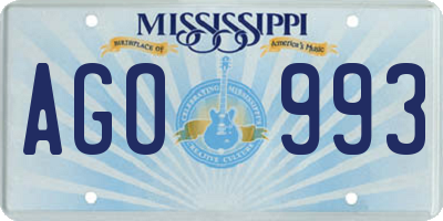 MS license plate AGO993