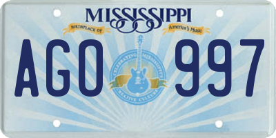 MS license plate AGO997