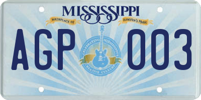 MS license plate AGP003