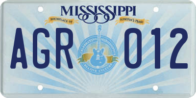 MS license plate AGR012