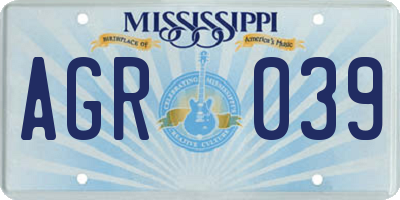 MS license plate AGR039