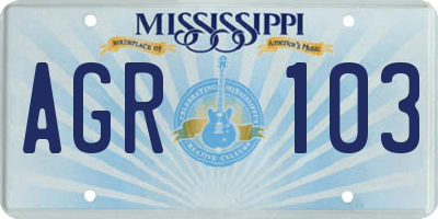 MS license plate AGR103