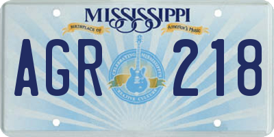 MS license plate AGR218