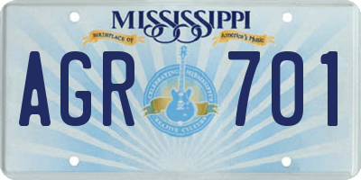 MS license plate AGR701