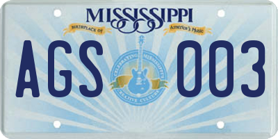 MS license plate AGS003