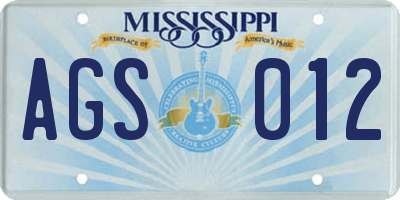 MS license plate AGS012
