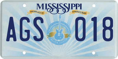 MS license plate AGS018