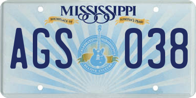 MS license plate AGS038