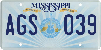 MS license plate AGS039
