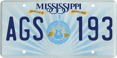 MS license plate AGS193