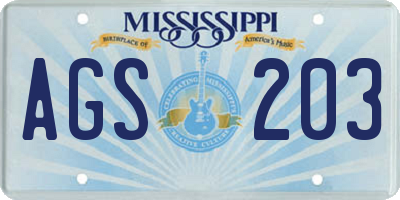 MS license plate AGS203
