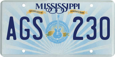 MS license plate AGS230