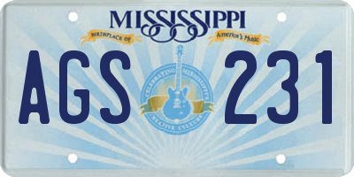 MS license plate AGS231
