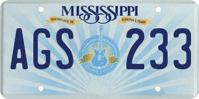 MS license plate AGS233