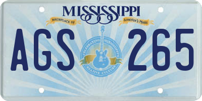 MS license plate AGS265