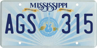 MS license plate AGS315