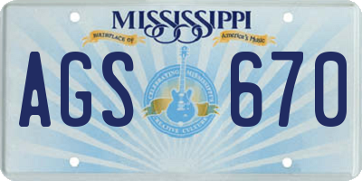 MS license plate AGS670