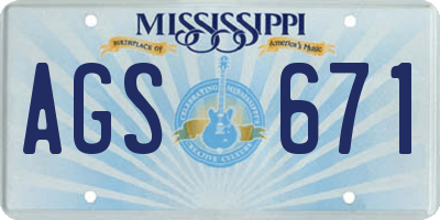 MS license plate AGS671