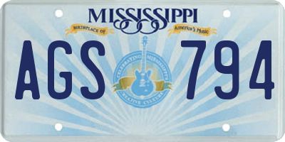 MS license plate AGS794