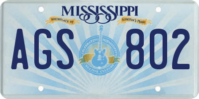 MS license plate AGS802