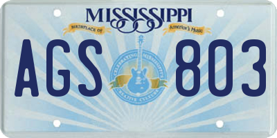 MS license plate AGS803