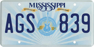MS license plate AGS839