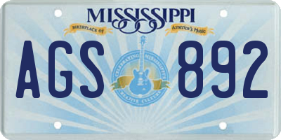 MS license plate AGS892
